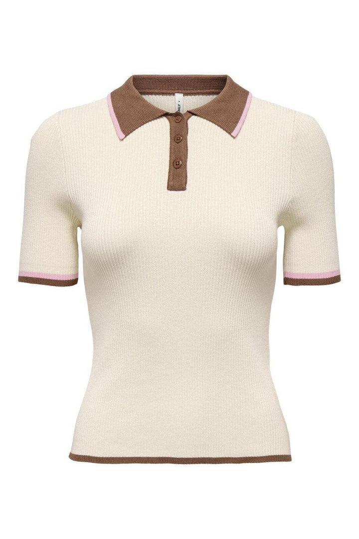 Only - Onlmeddi Life Ss Contrast Polo Cc Knt - 4972164 Birch Toasted/Romance Rose/Dtm Button