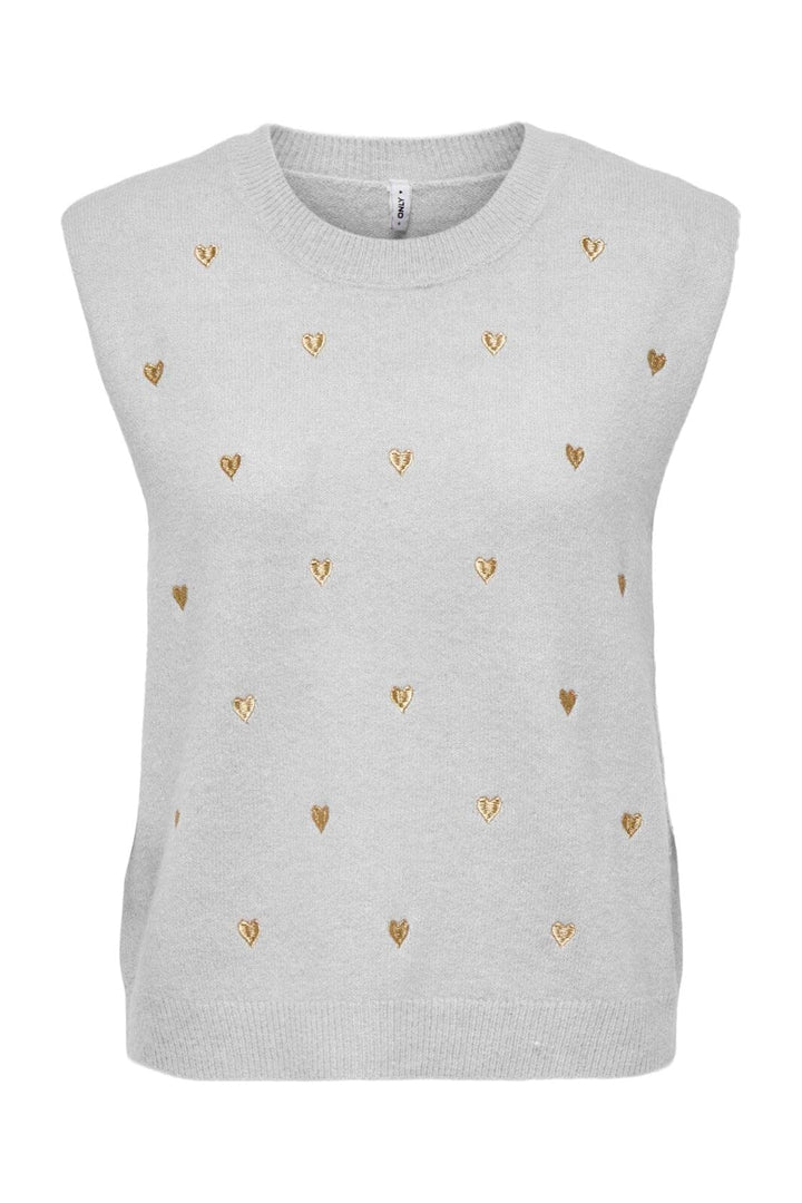 Only - Onlmelody Sl Embroidery O-Neck Knt - 4919768 Light Grey Melange Light Gold Hearts