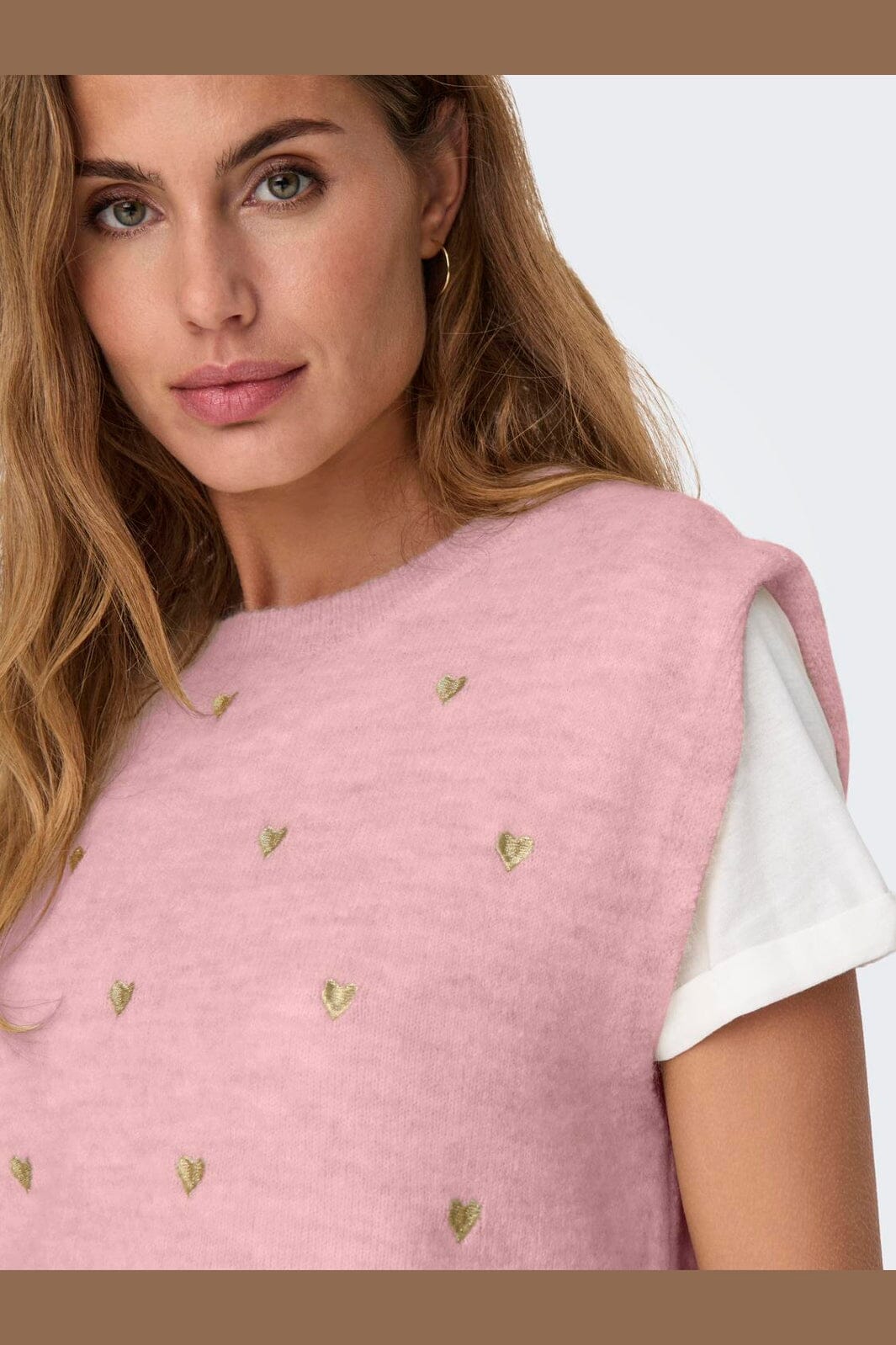 Only - Onlmelody Sl Embroidery O-Neck Knt - 4919769 Rosy Touch Light Gold Hearts