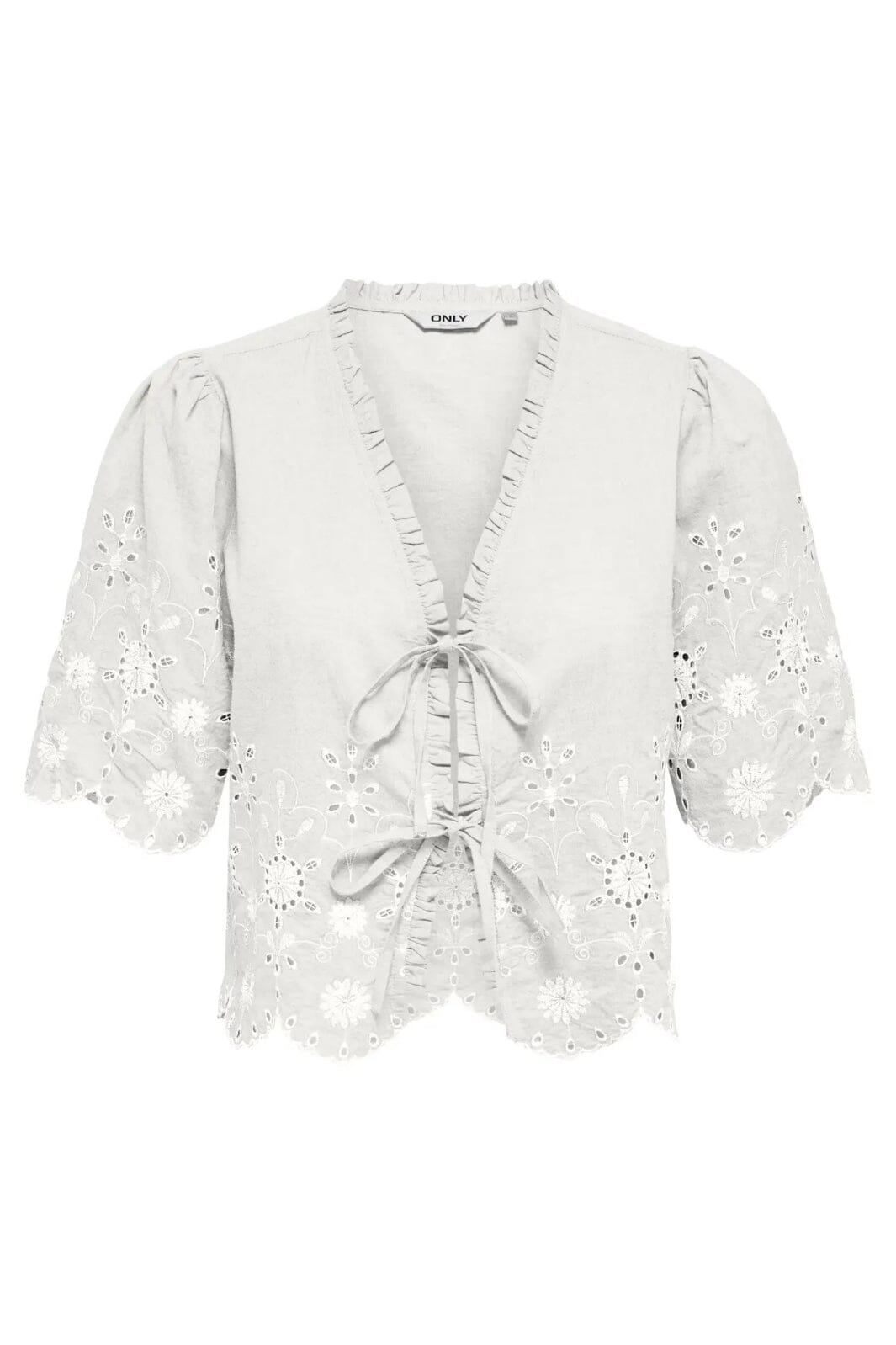 Only - Onlmiffy S/S Emb Tie Top - 4932838 Cloud Dancer