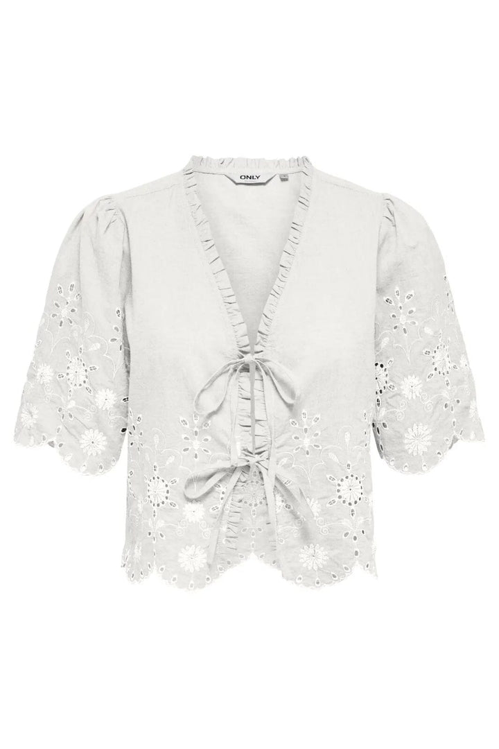 Only - Onlmiffy S/S Emb Tie Top - 4932838 Cloud Dancer