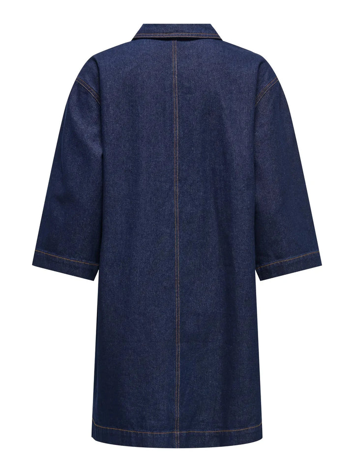 Only - Onlmiles 3/4 Zip Dress Gua - 4935217 Dark Blue Denim Kjoler 
