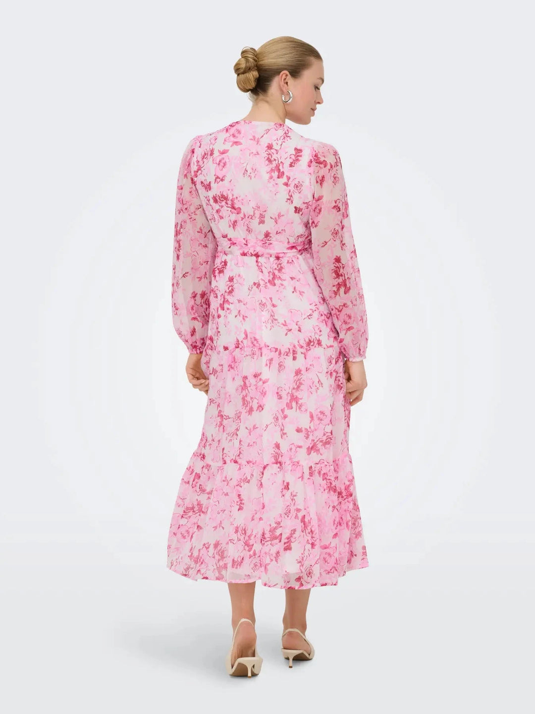 Only - Onlmiriam Ls Wrap Midi Dress - 5018335 Pink Marshmallow Porcelain Flowers Kjoler 