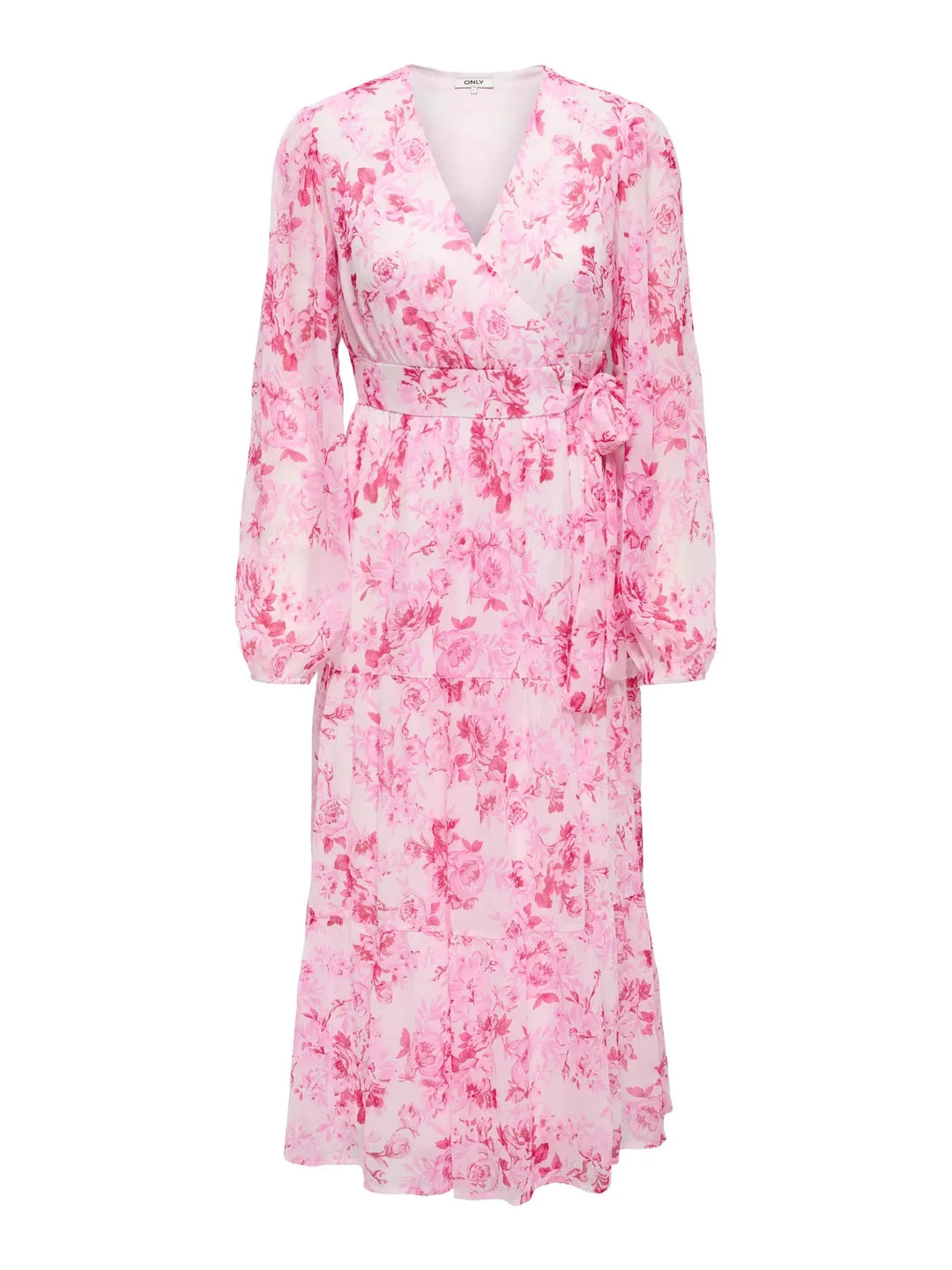 Only - Onlmiriam Ls Wrap Midi Dress - 5018335 Pink Marshmallow Porcelain Flowers Kjoler 