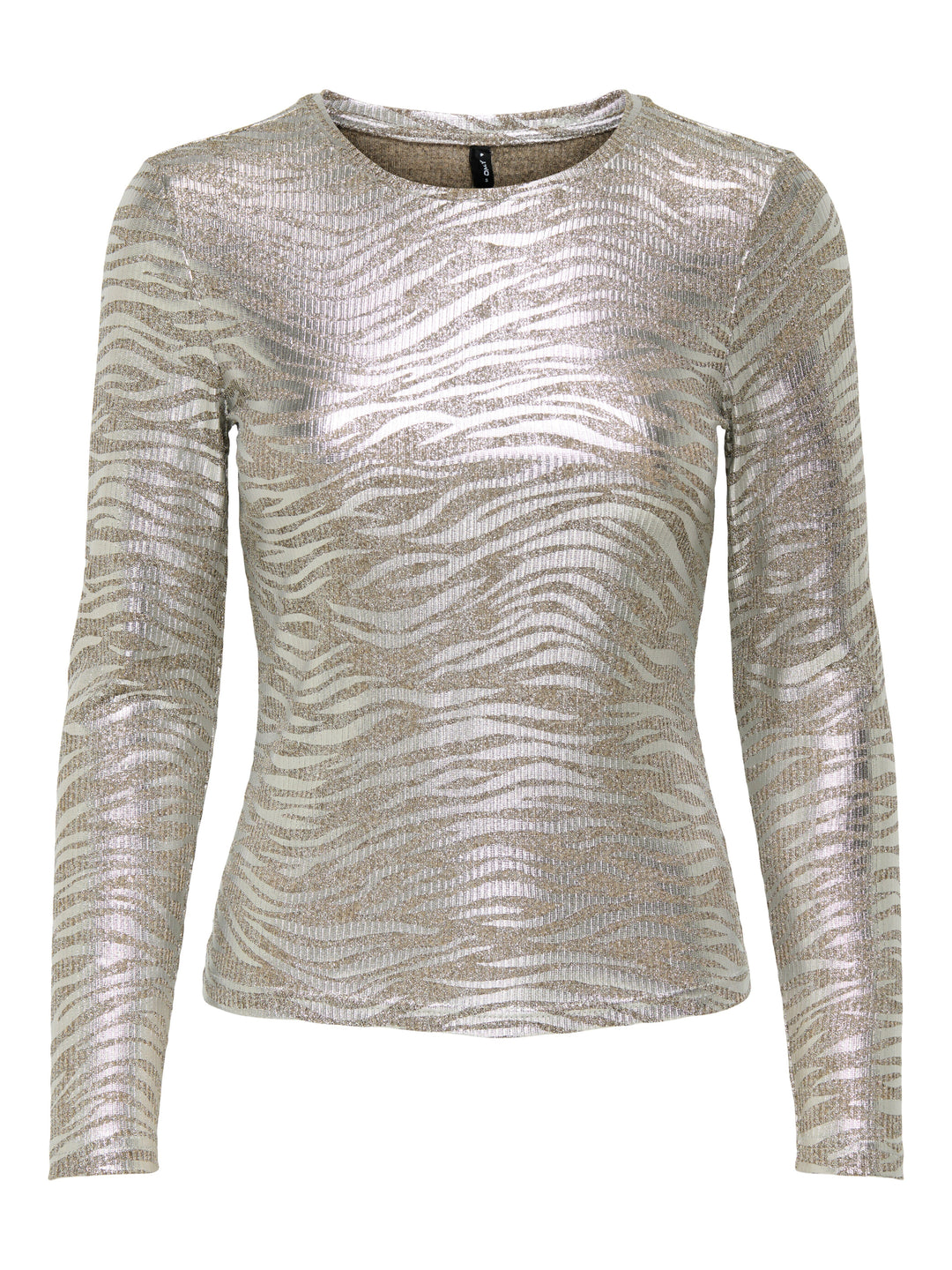 Only - Onlmirinda L/S O-Neck Top - 4892879 Humus Melange+Zebra Silver Metallic Bluser 