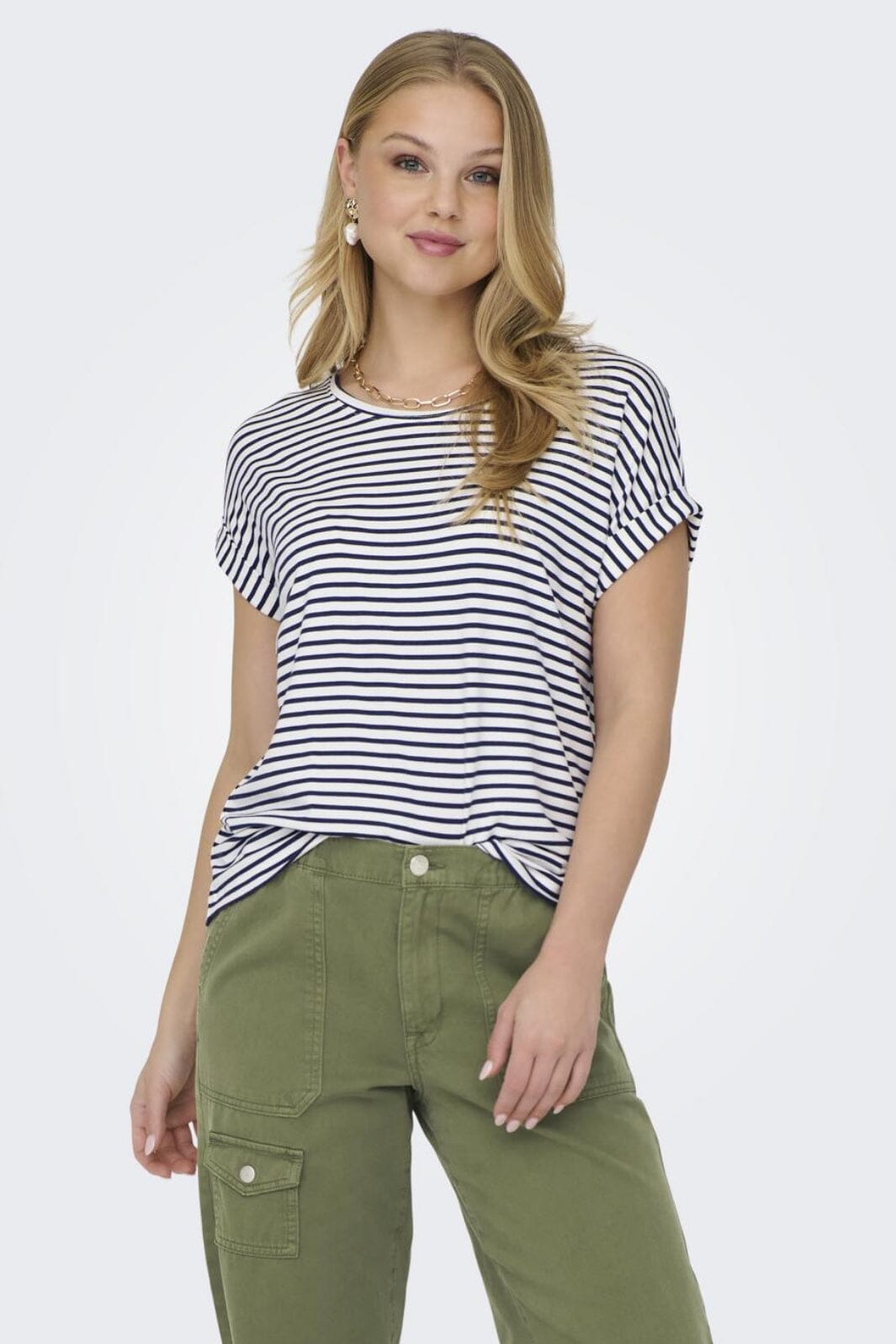 Only - Onlmoster Stripe S/S O-Neck Top - 4448024 Cloud Dancer Naval Academy T-shirts 