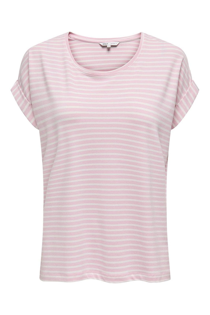 Only - Onlmoster Stripe S/S O-Neck Top - 4693917 Pink Lady Cloud Dancer