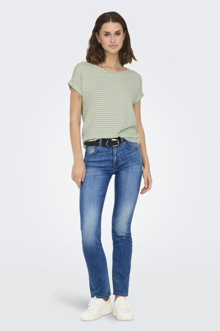 Only - Onlmoster Stripe S/S O-Neck Top - 4693929 Laurel Green Cloud Dancer