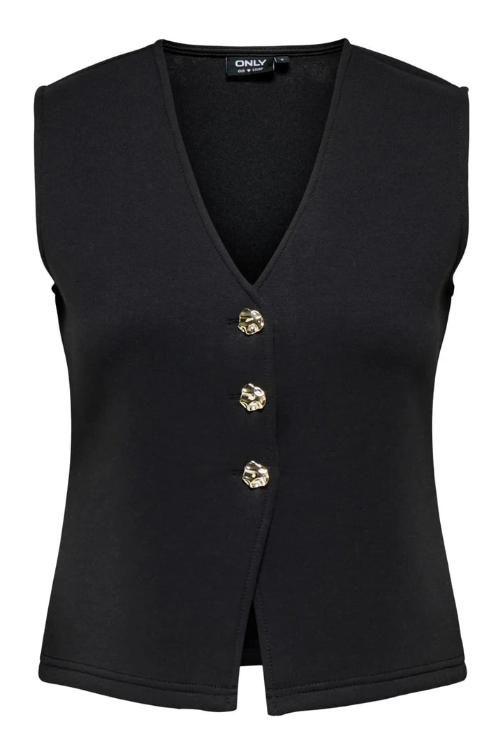 Only - Onlnaomi S/L Vest Swt - 4912054 Black Gold Buttons Veste 