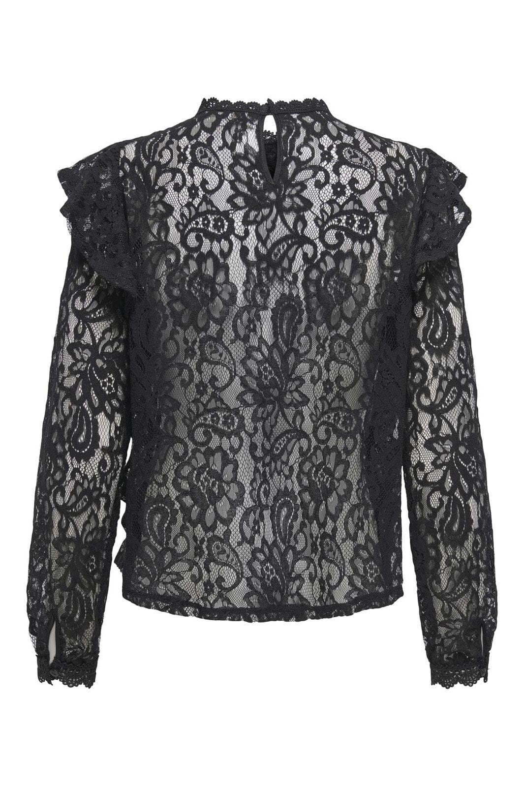Only - Onlnew Karo Ls Lace Ruffle Top - 4834720 Black