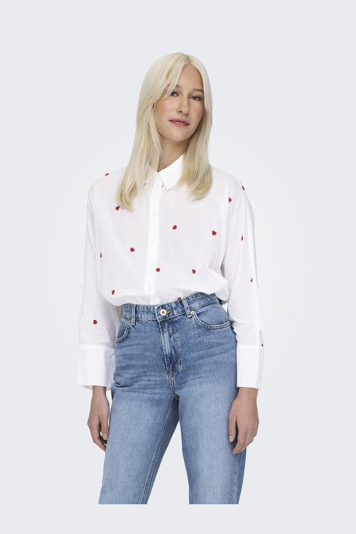 Only - Onlnew Lina Grace Ls Emb Shirt - 4129973 Bright White Heart