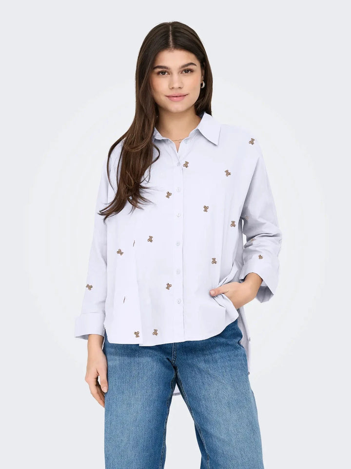 Only - Onlnew Lina Grace Ls Emb Shirt - 4965858 Bright White Light Teddy Skjorter 