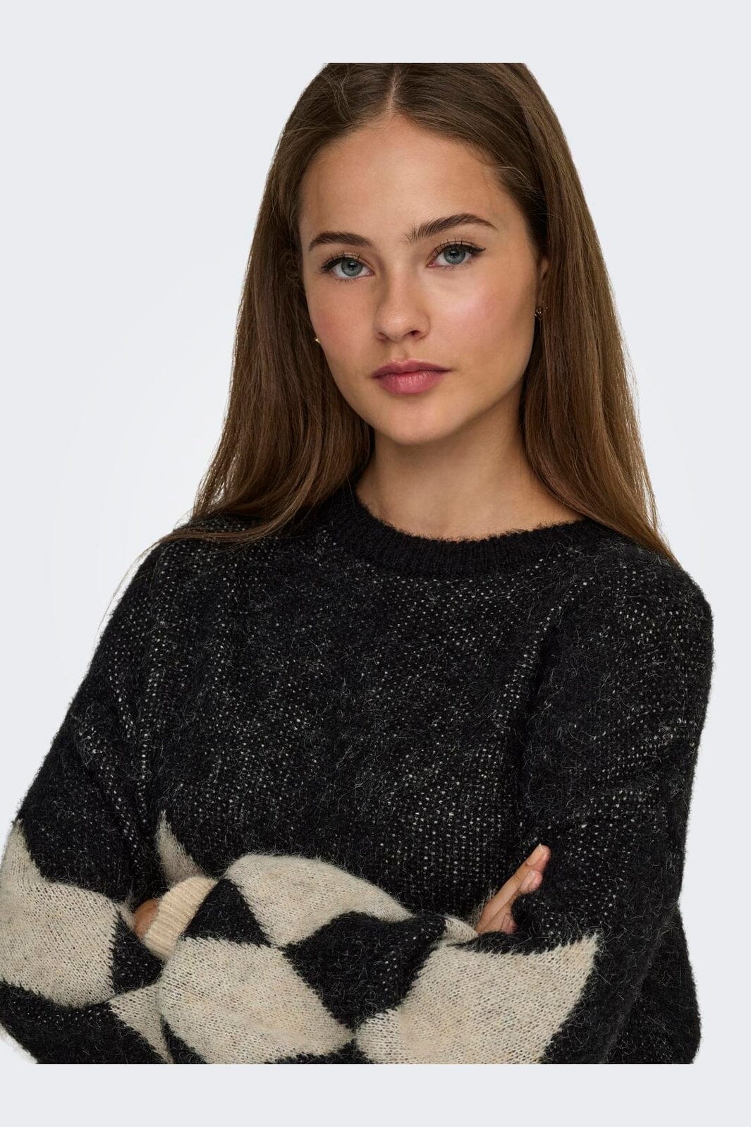 Only - Onlnoeme Life Ls Jq O-Neck Nca Knt - 4895268 Black Biscotti/Melange/Harlekin