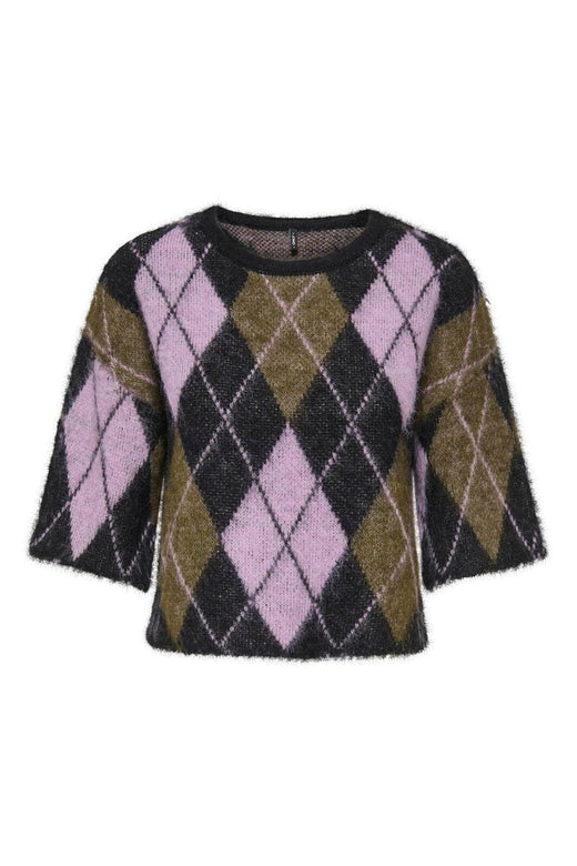 Only - Onlnoeme Ss Pattern O-Neck Knt - 5107919 Black Argyle/Beech/Violet Tulle/Mel