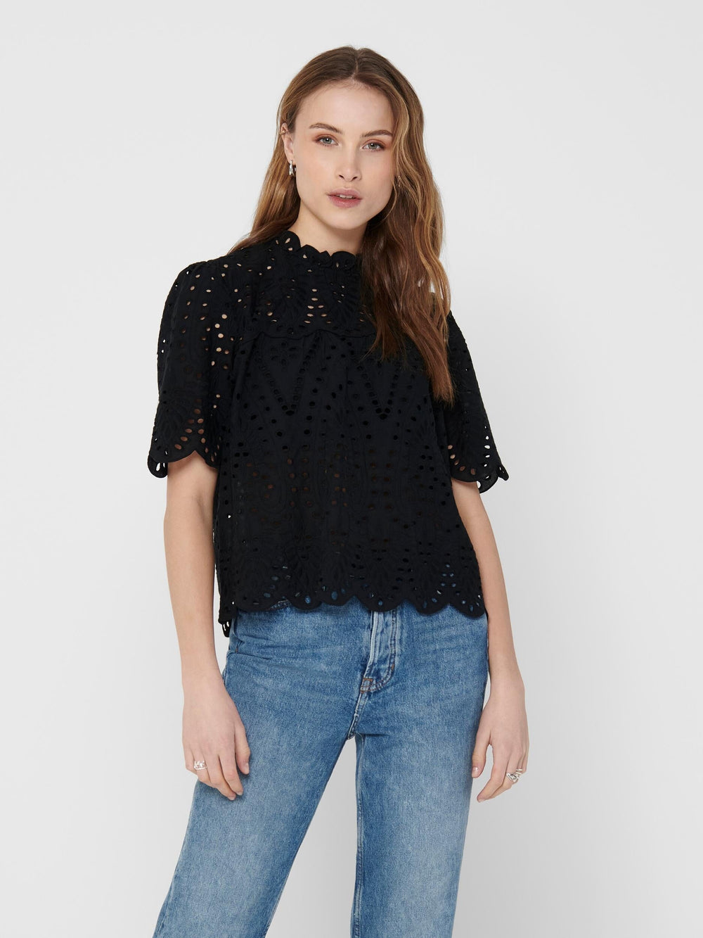 Only - Onlnyla Life Ss Anglaise Top - 3382482 Black Toppe 