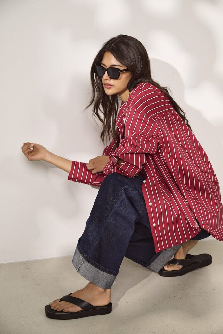 Only - Onloregon Nano Ls Shirt - 5116351 Deep Claret White Skjorter 