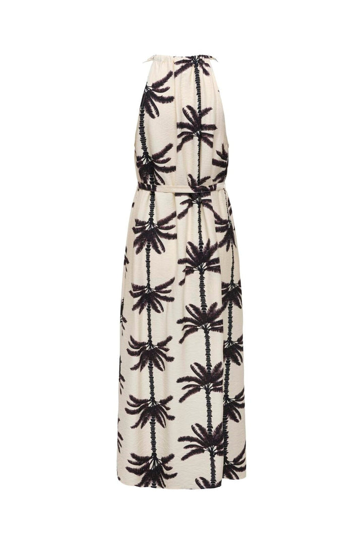 Only - Onlpalima S/L Long Belt Dress - 5014513 Cloud Dancer Stacked Palms