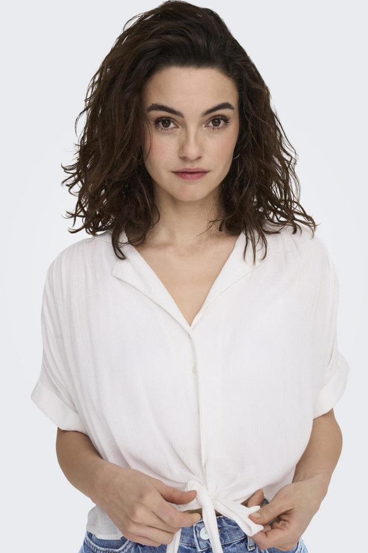 Only - Onlpaula Life S/S Tie Shirt - 4276984 White