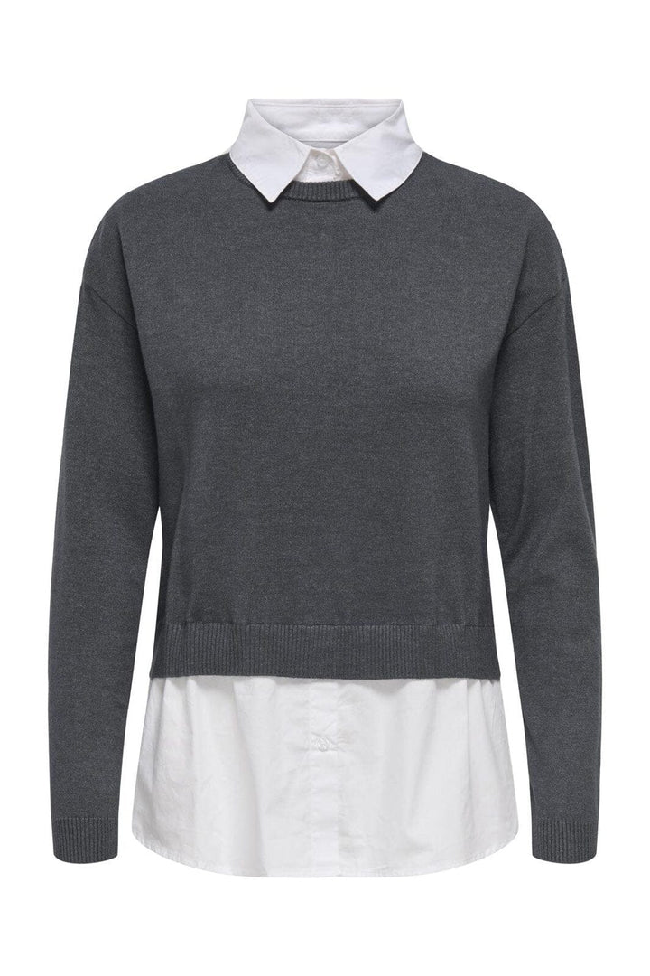 Only - Onlpayson Ls Mix Pullover Knt - 4894557 Dark Grey Melange Cloud Dancer Woven