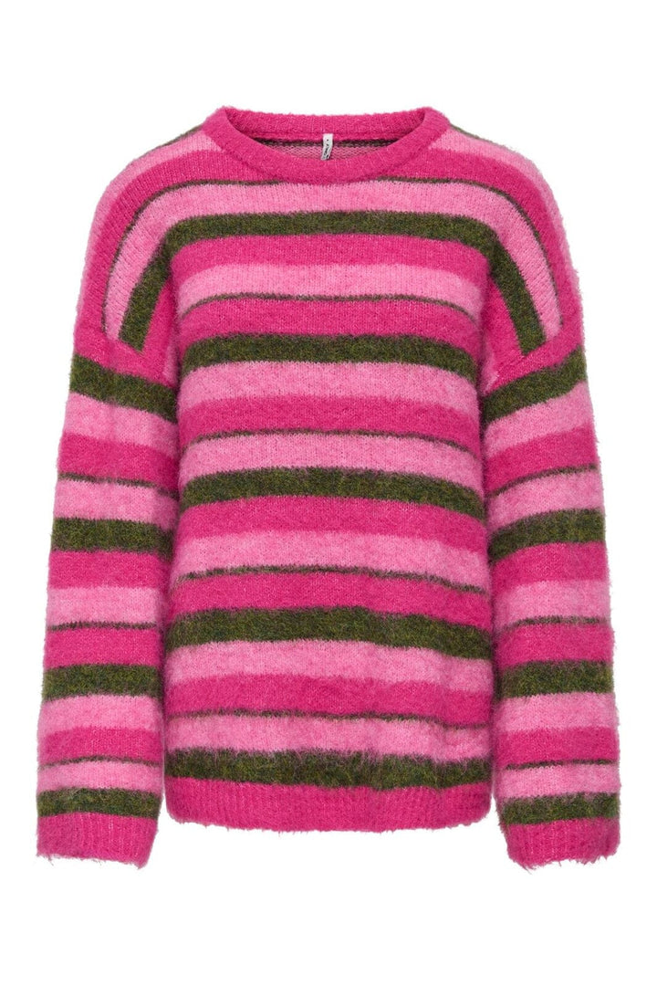 Only - Onlperil Life Ls O-Neck Knt - 5020826 Fuchsia Purple Fuchsia Pink/Olive Branch