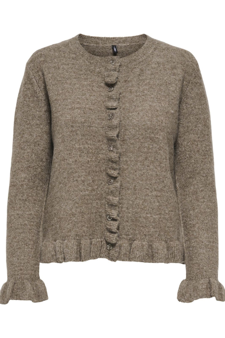 Only - Onlrima Life Ls Frill Butto Cardi Knt - 4903901 Walnut Melange/Dtm Button Cardigans 