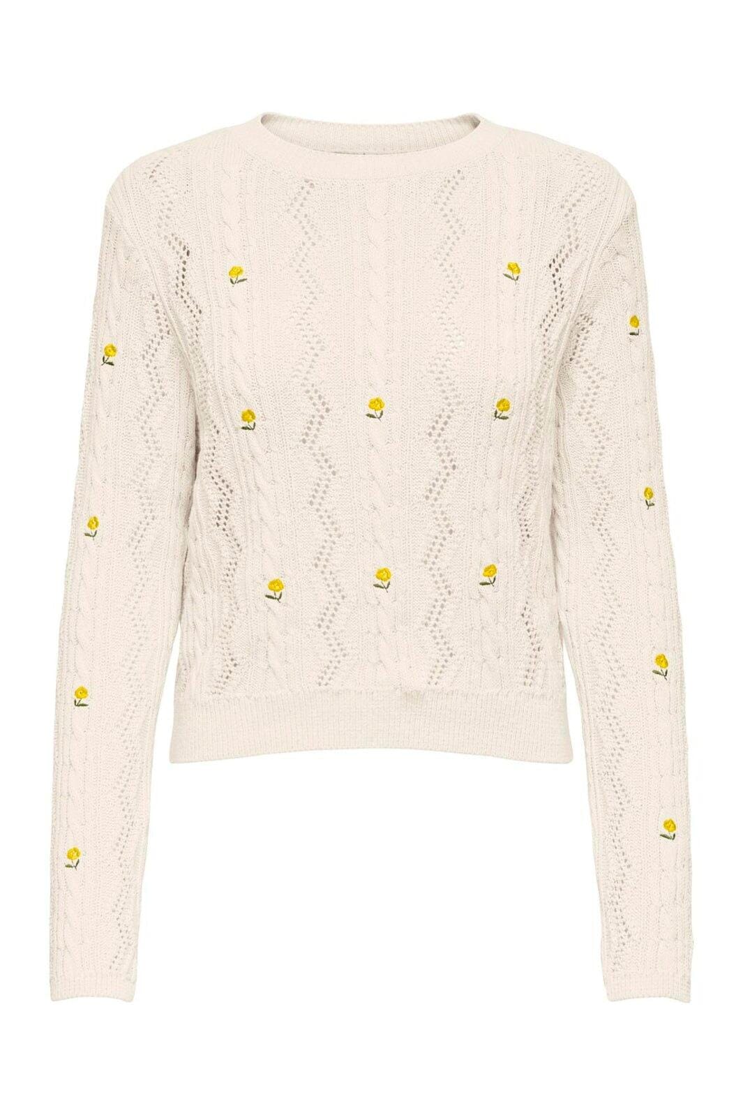 Only - Onlrita Life Ls Embr Cable Knt - 4862605 Ecru Yellow Flower