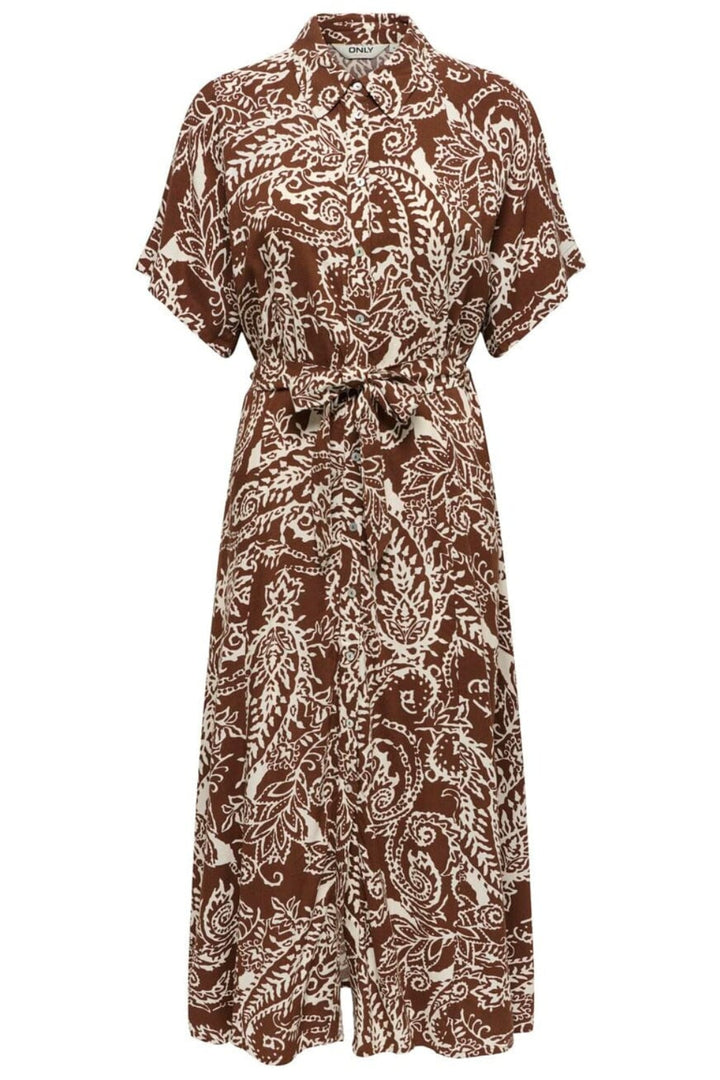 Only - Onlsafa S/S Long Belt Dress - 5095544 Cappuccino Cloud Dancer Paisley