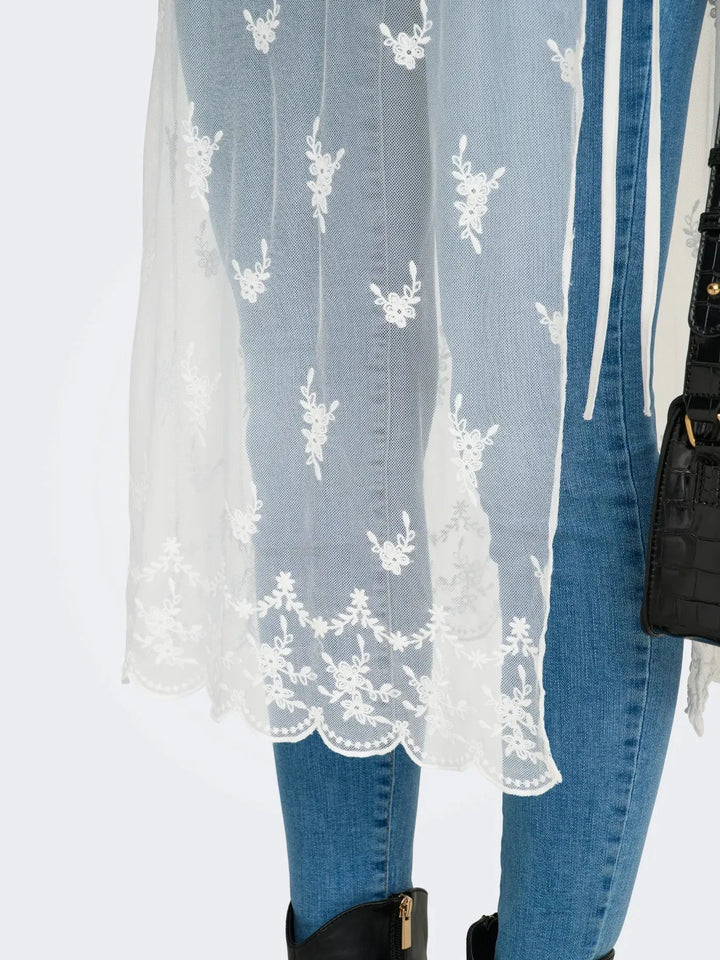 Only - Onlsafea Midi Mesh Lace Tie Skirt - 4987619 Bright White Nederdele 