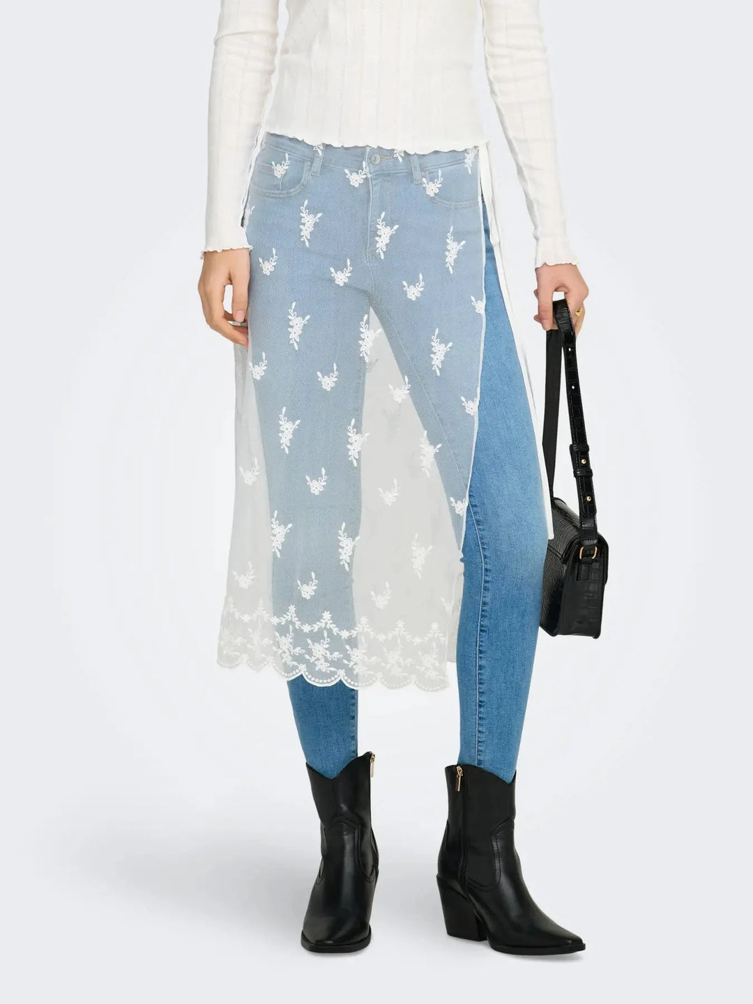 Only - Onlsafea Midi Mesh Lace Tie Skirt - 4987619 Bright White Nederdele 