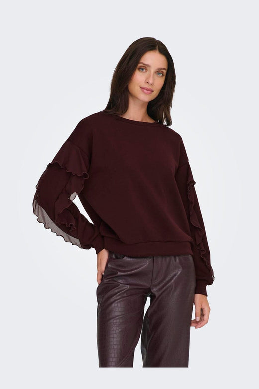 Only - Onlscarlet L/S Flounce Swt - 4910454 Decadent Chocolate