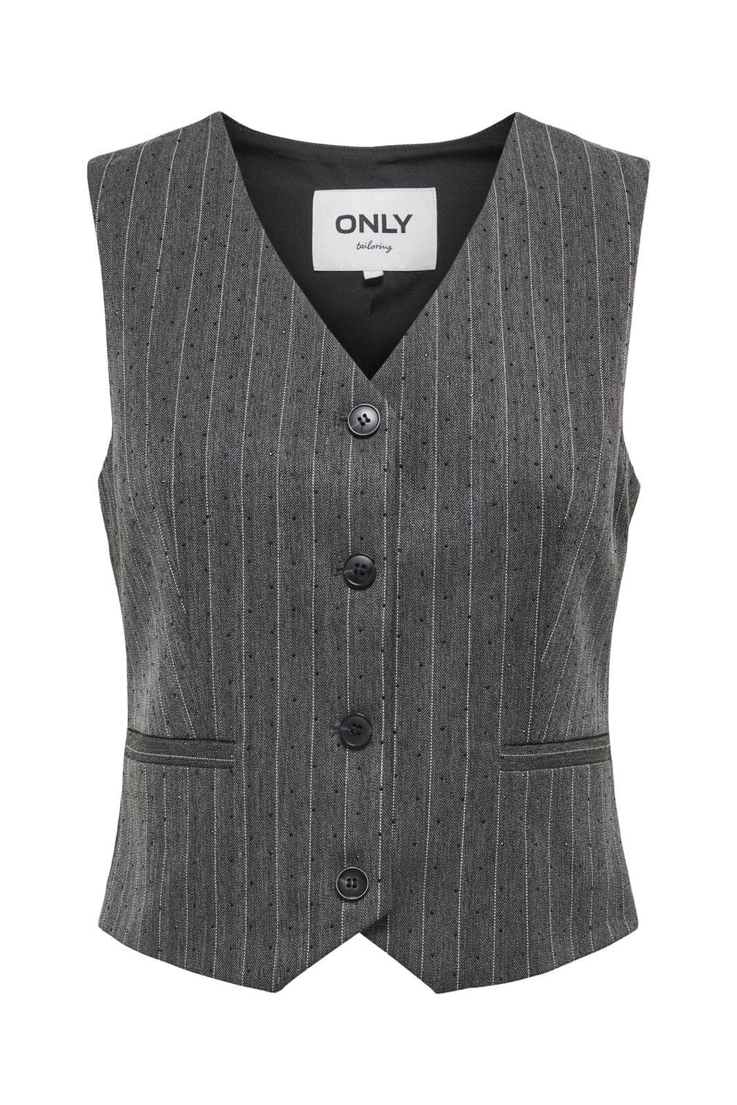 Only - Onlsiga Life S/L Hb Rhine Waistcoat Tlr - 4857887 Dark Grey Melange Pinstripe W. Rhinestone