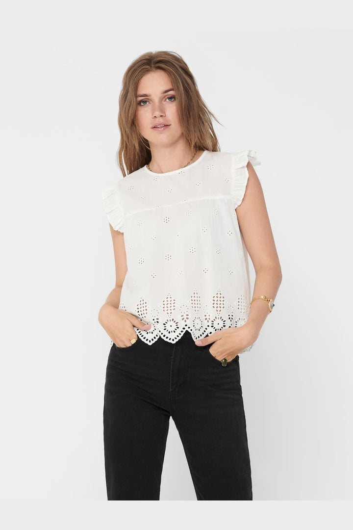 Only - Onlsilla S/L Frill Top - 3454773 Cloud Dancer