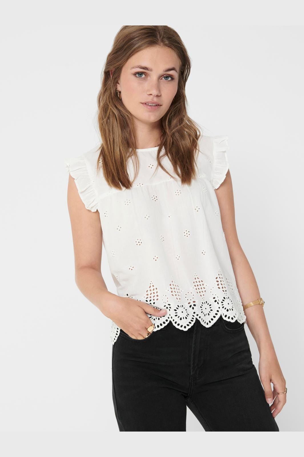 Only - Onlsilla S/L Frill Top - 3454773 Cloud Dancer