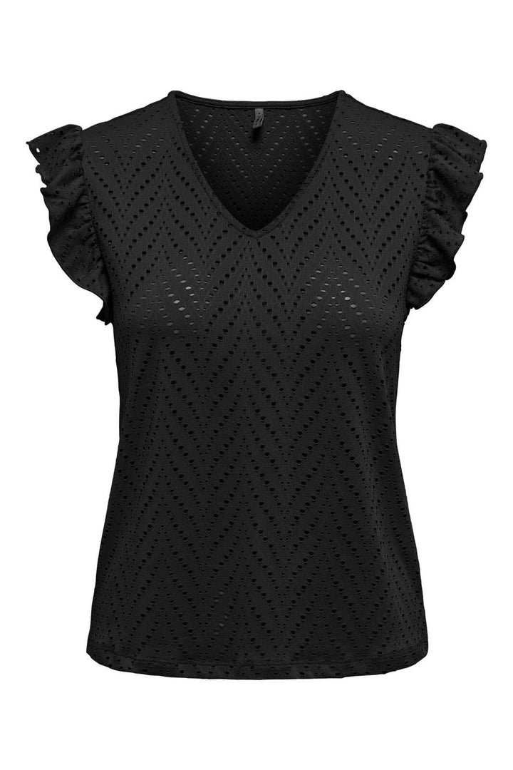 Only - Onlsmilla S/L V-Neck Frill Top - 4793550 Black Boho