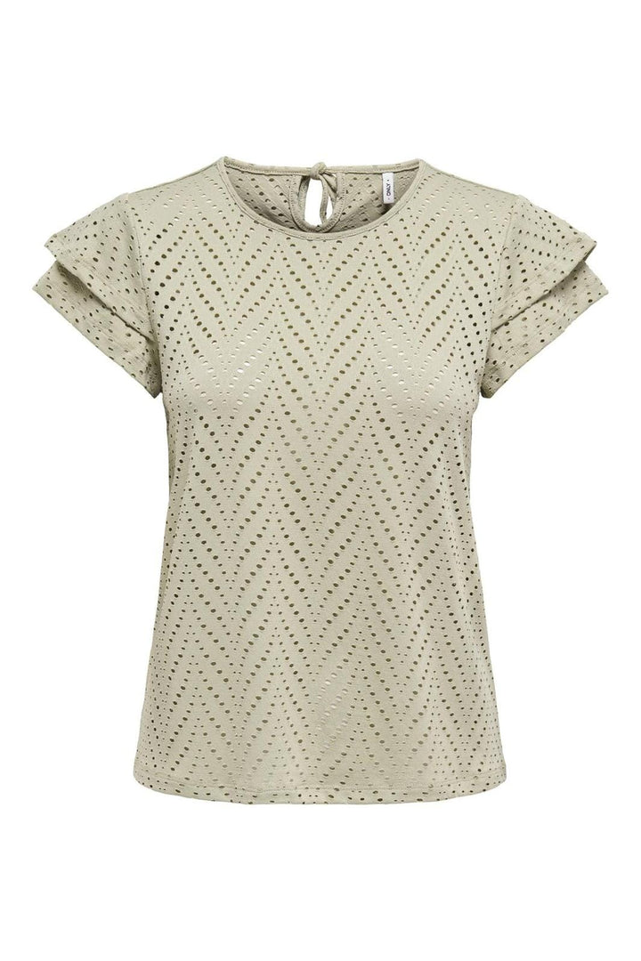 Only - Onlsmilla S/S O-Neck Frill Top - 4767017 Elm Boho