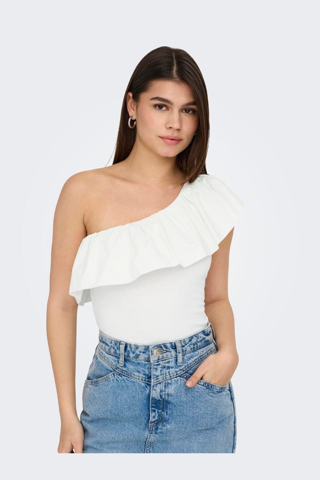 Only - Onlsoffy One Shoulder Mix Top Box - 4738733 Cloud Dancer