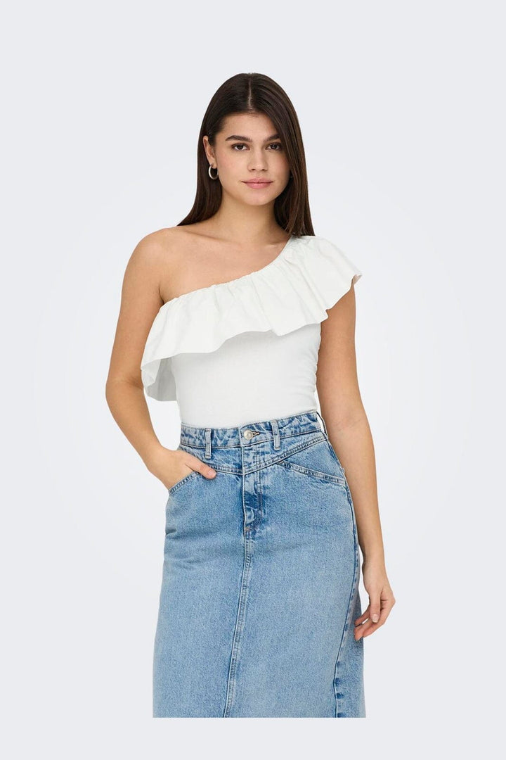Only - Onlsoffy One Shoulder Mix Top Box - 4738733 Cloud Dancer