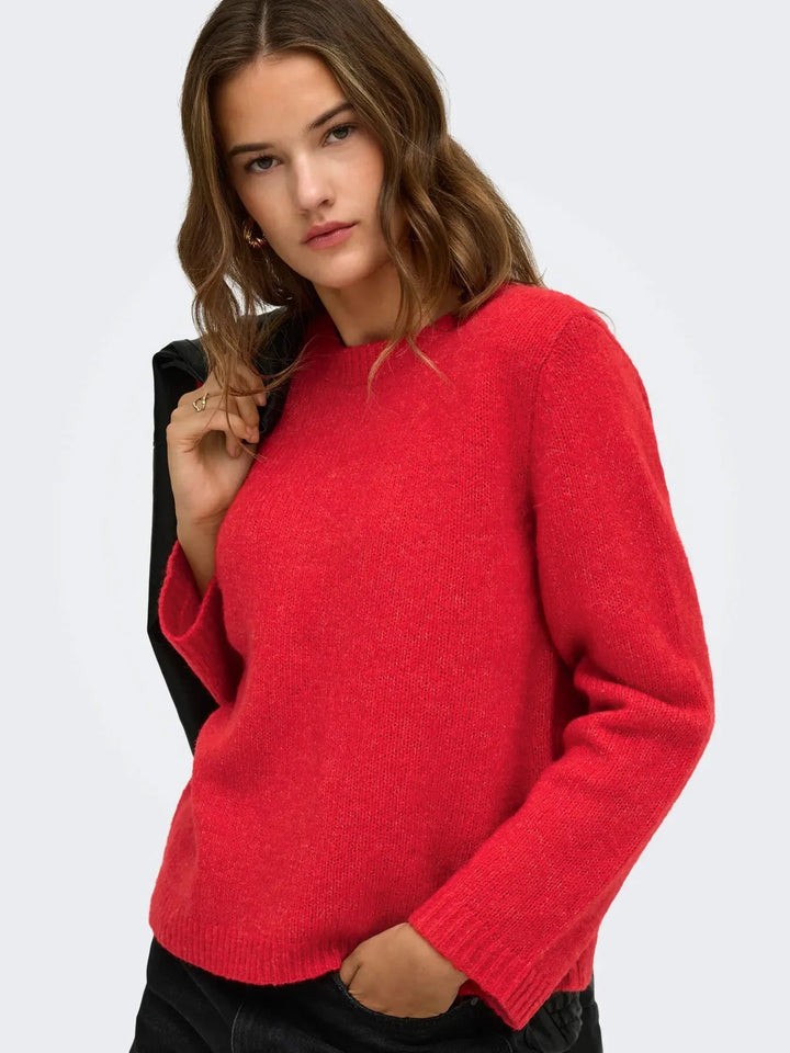 Only - Onlsophie Ls O-Neck Bf Knt - 5184558 Barbados Cherry Melange Strikbluser 