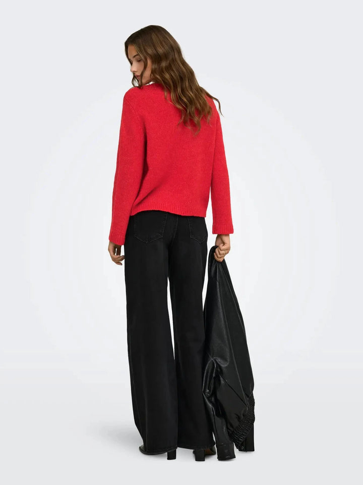 Only - Onlsophie Ls O-Neck Bf Knt - 5184558 Barbados Cherry Melange Strikbluser 