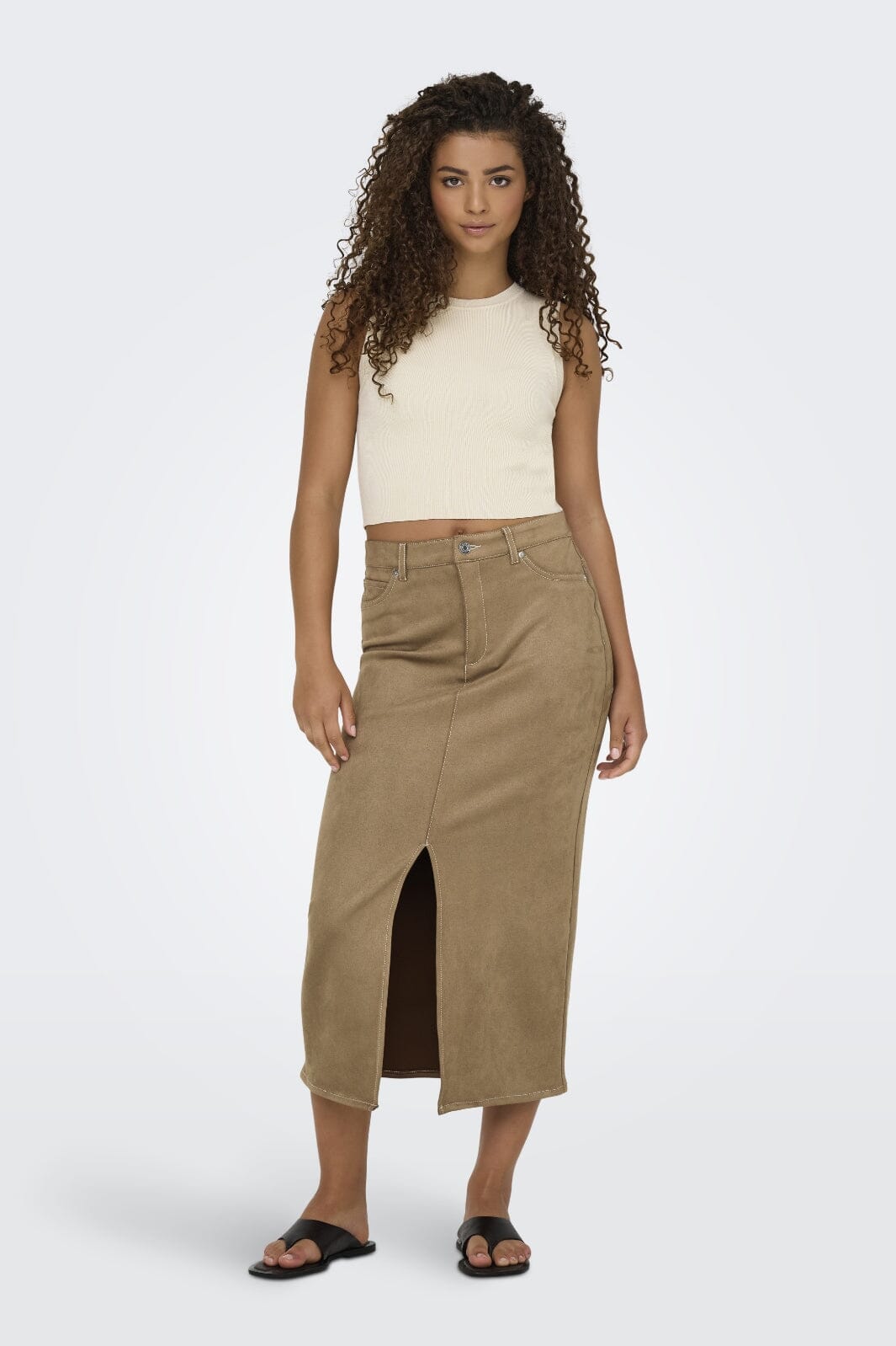Only - Onlstina Life Faux Suede Skirt Cc - 4786482 Cocoa Créme W Contrast Stitch