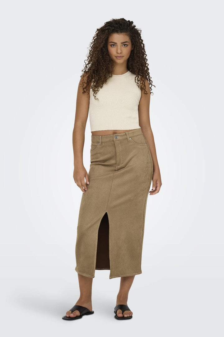 Only - Onlstina Life Faux Suede Skirt Cc - 4786482 Cocoa Créme W Contrast Stitch