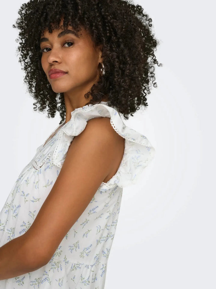 Only - Onltea-Idris S/L Frill Tape Dress - 5014284 Cloud Dancer Wild Bundels Kjoler 