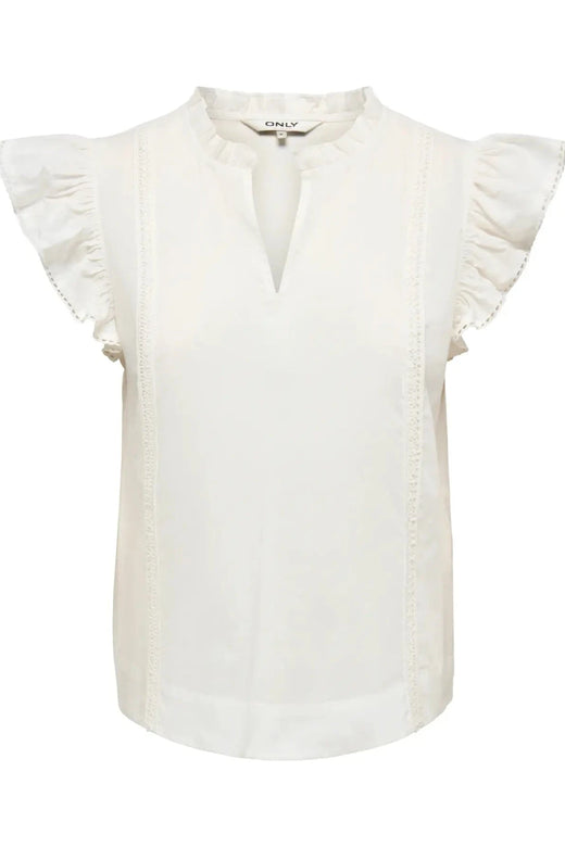 Only - Onltea-Idris S/L Frill Tape Top - 5014291 Cloud Dancer Toppe 