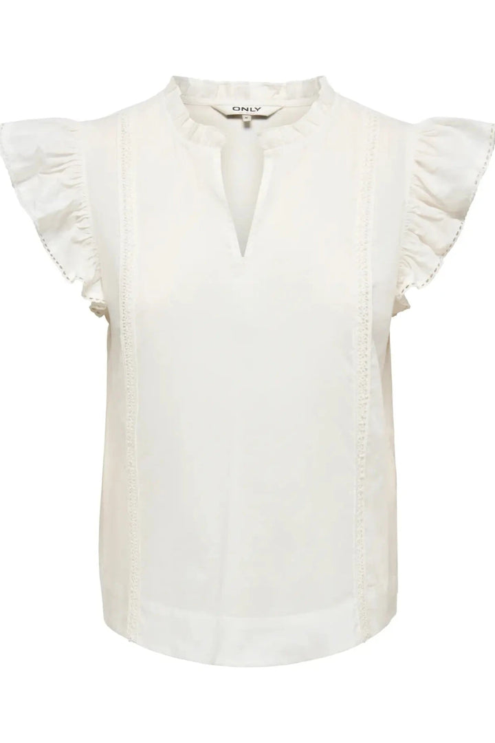 Only - Onltea-Idris S/L Frill Tape Top - 5014291 Cloud Dancer Toppe 