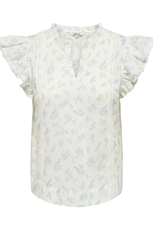 Only - Onltea-Idris S/L Frill Tape Top - 5014292 Cloud Dancer Wild Bundels Toppe 
