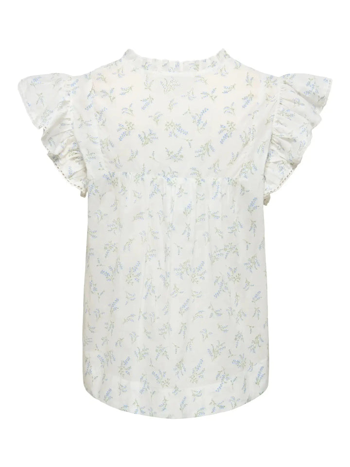 Only - Onltea-Idris S/L Frill Tape Top - 5014292 Cloud Dancer Wild Bundels Toppe 