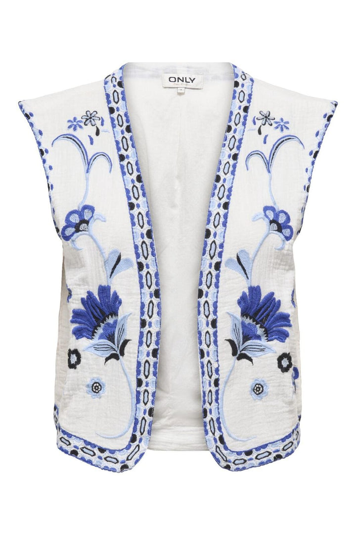 Only - Onlthyra Life Sl Emb Vest - 4754358 Cloud Dancer W Blue Tones Emb