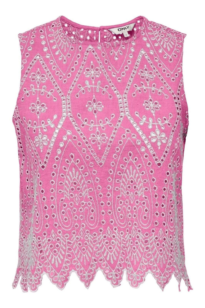 Only - Onltulum Sl Emb Top - 4764210 Fuchsia Pink Bright White Emb. Toppe 