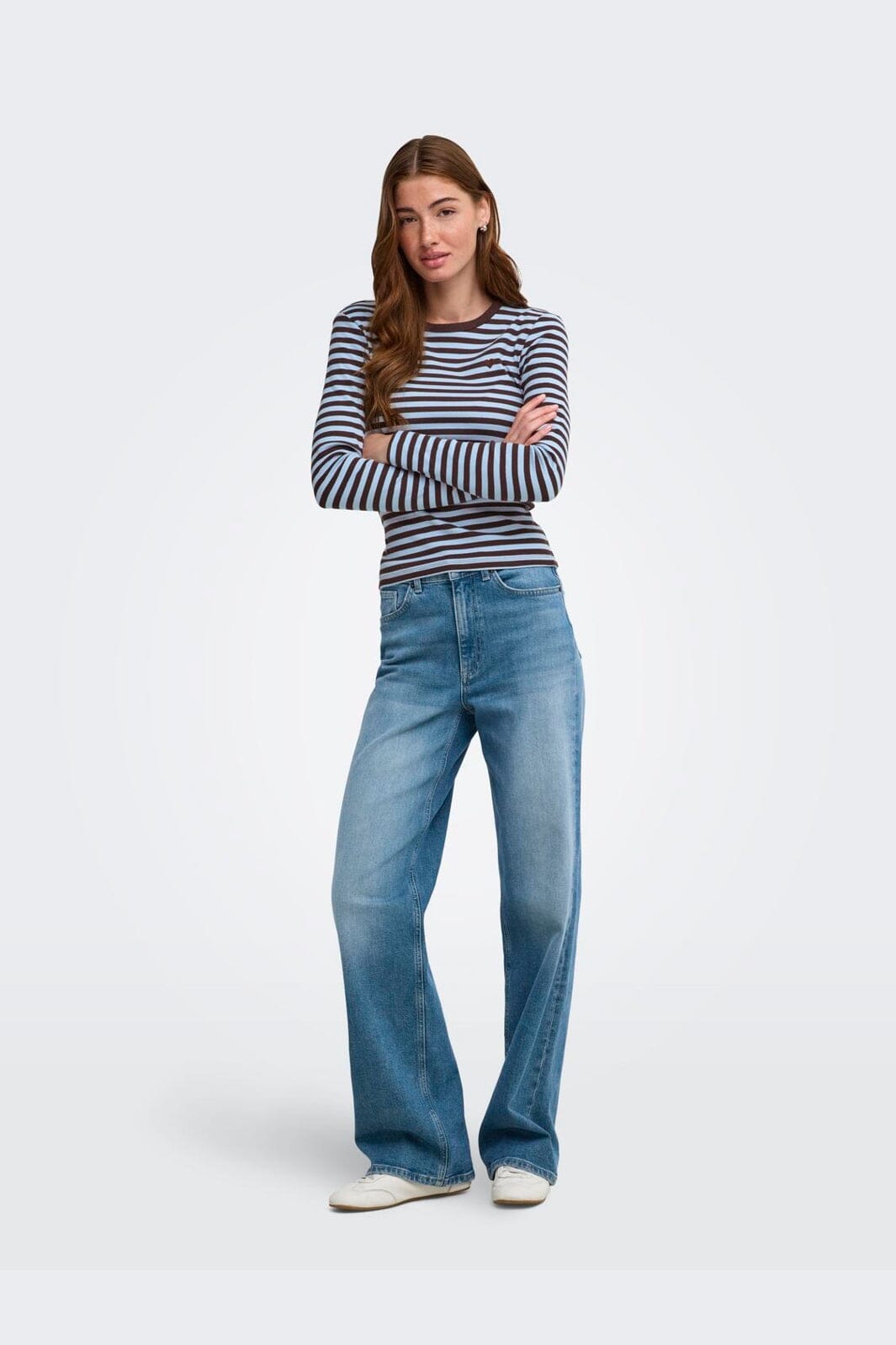 Only - Onlval L/S O-Neck Stripe Top - 5155543 Coffee Bean Cashmereblue (Mette) + Emb. Heart