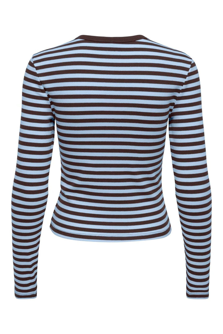 Only - Onlval L/S O-Neck Stripe Top - 5155543 Coffee Bean Cashmereblue (Mette) + Emb. Heart